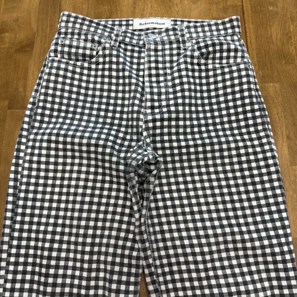 Reformation Fawcett jean women's 26 gingham check plaid preppy boho festival - Picture 2 of 15